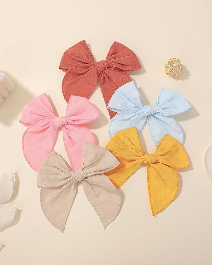 Doboi 8PCS Baby Girls Hair Clips Fable Hair Bows Cotton Linen Bows for Girls Hair Accessories for Baby Toddlers Kids