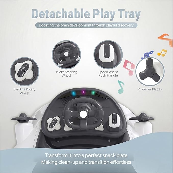 7 in 1 Foldable Baby Walker, Infant Activity Walker w/Adjustable Height, Detachable Play Tray with Music & Light, Baby Push Walker with Wheels for Boys Girls 7-18 Months, Speed Control, Gray