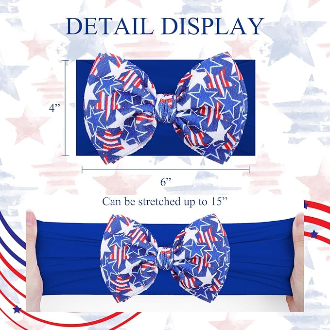 YanJie Baby Patriotic Handmade Stretchy Headbands - 4th of July Stars for Girls, Infants, Toddlers