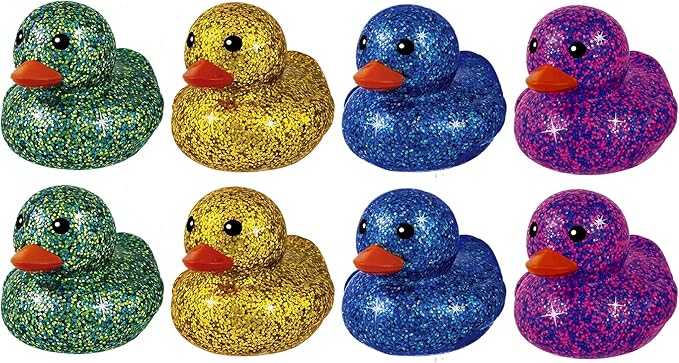 JA-RU Glitter Rubber Ducks 3 Inch (8 Glitter Ducks) – Colorful Assorted Rubber Ducks for Kids, Pool & Bath Toys, Stress Relief Toy, Classroom Prizes & Party Favors. 4343-8s