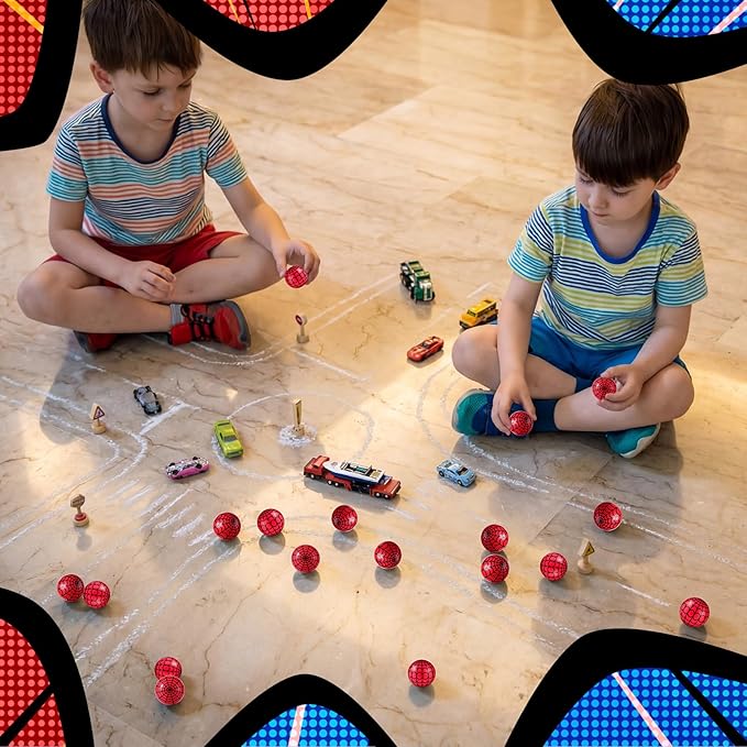 Sotiff 24 Pcs 1.26 Inch 32mm Mini Spider Web Bouncy Balls Bulk Red Black Spider Web Rubber Bounce Balls Bulk for Party Favors, Goodie Bag Fillers, Easter Gift Bag Stuffers