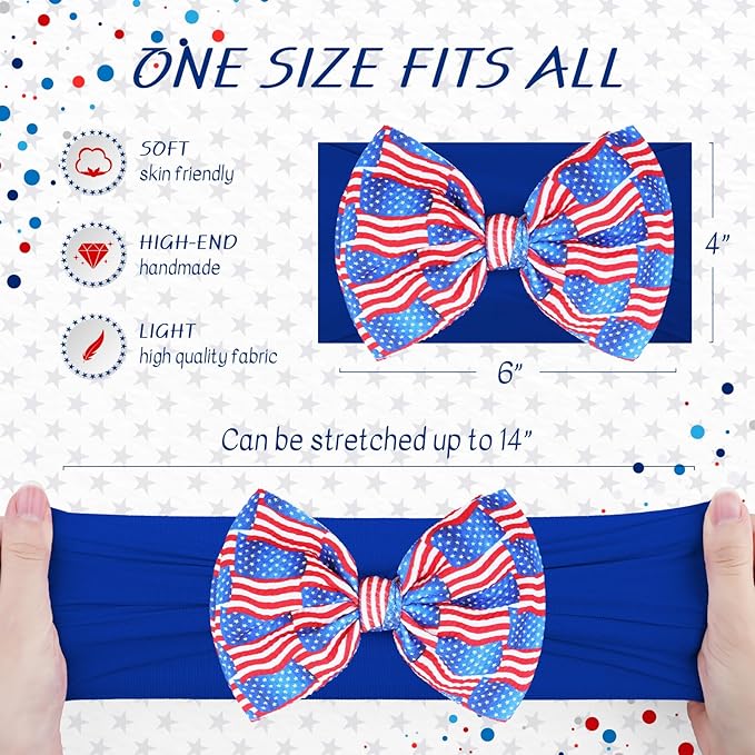 Hairband - 2Pcs 6 inches Baby Girl Bows Headbands with American Flag and Stars, One Size Fit All, Wonderful Gift for 4th of July, Baby Showers, Baby Gifts and Family Photography, Bright Color