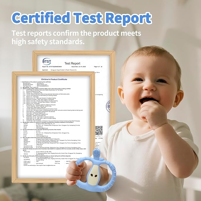 Vibrating Teether for Baby with Remote Control - Chewy Sensory Toy for Teething & Autism, 10-Speed Vibration Modes, USB Rechargeable, Food Grade Silicone Teether for Sensory Seekers (Blue)