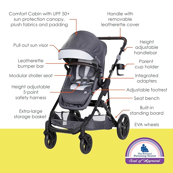 Baby Trend Morph Single to Double Modular Stroller Travel System with EZ-Lift™ Plus Infant Car Seat, Dash Grey
