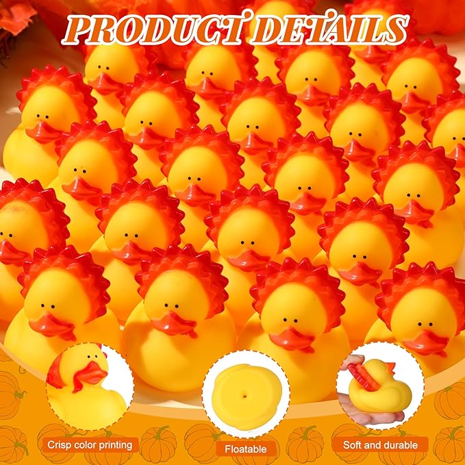 Realspring 24 Pcs Rubber Ducks Bulk Halloween Rubber Ducks Goodie Bag Fillers Trick or Treat Supplies for Thanksgiving Christmas Party Favors Gift(Turkey)
