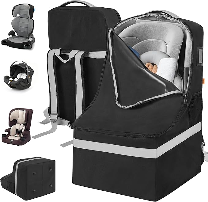 IBVIVIC Padded Car Seat Travel Bag for Airplane, Heavy Duty Car Seat Bag for Air Travel Gate Check Carseat Carrier Bag with Shoulder Strap, Fits Most Baby & Infant Car Seats