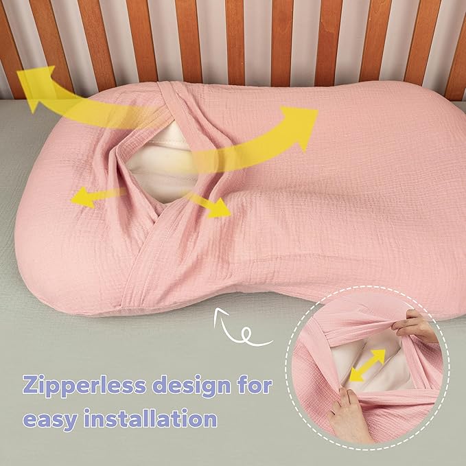 FUNUPUP Muslin Baby Lounger Cover Compatible with Snuggle Me Lounger, Infant Lounger Pillow Cover for Newborn, Removable Newborn Lounger Cover for Boys and Girls, Pink