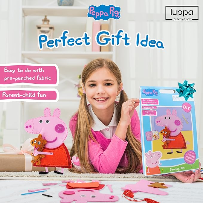 LUPPA My First Sewing Kit for Kids – Peppa Pig Beginner Kids Easy DIY Projects Peppa Pig & Peppa's Bear, Complete Arts & Crafts Set with Instructions & Felt – Girls, Boys Learning to Sew & Embroider