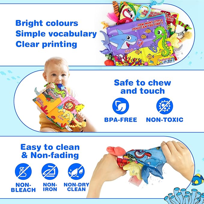 Helsort 2PCS Crinkle Cloth Books - High Contrast Sensory Toys Touch Feel Book for Tummy Time, Infant Travel Essentials Forest Ocean Themes, and Newborn Development Toys 0-18 Months