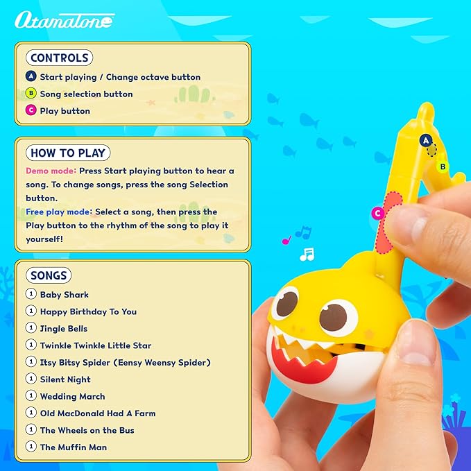 Otamatone Melody [Special Baby Shark Edition] Portable Mini Size Electronic Keychain Musical from Japan – by Maywa Denki [English Instructions] – Baby Shark