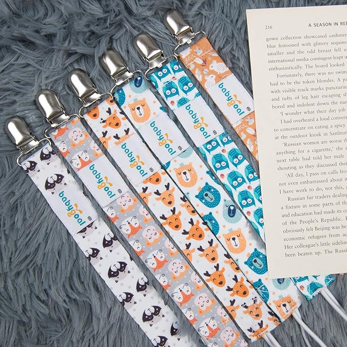 Babygoal Animal Pacifier Clips, 6 Pack Pacifier Holder Clips for Baby Boys and Girls Fits Most Pacifier Styles