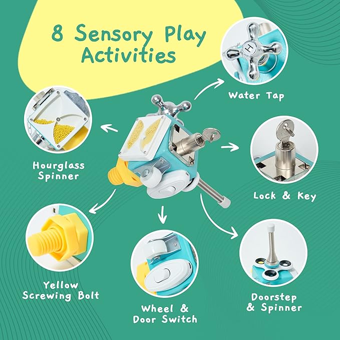 Busy Cube Sensory Toys for Toddlers is a Handmade Montessori Fidget Cube - Wooden Busy Board Baby Activity Cube Travel Toy for Children with Autism Toys & ADHD 1 2 3