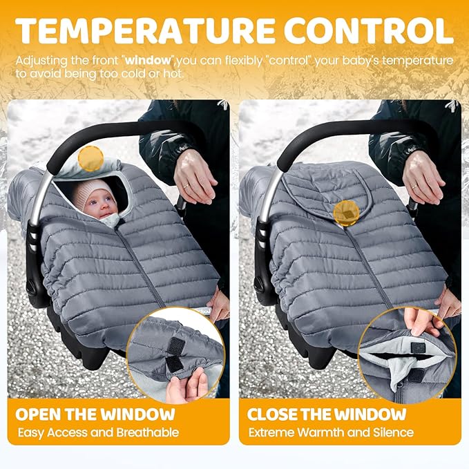 Orzbow Winter Car Seat Cover - Baby Car Seat Cocoon Cover for Boys & Girls, Warm Plush Carseat Canopy Cover to Protect Baby from Wind, Waterproof, Universal Fit for Infant Car Seat, Grey