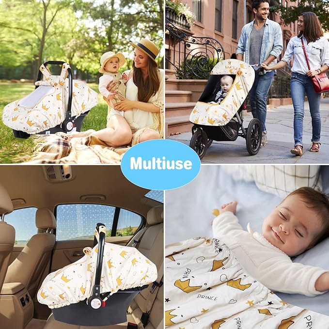 SMTTW Baby Car Seat Cover - Universal Fit, Snug, Breathable, Canopy for Boys/Girls, Ideal for All Seasons (Crown)