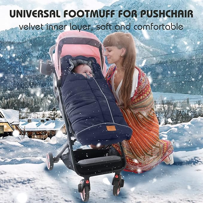 LAT Baby Warm Bunting Bag Universal,Stroller Sleeping Bag Cold Weather,Waterproof Toddler Footmuff(Basic,Navy Blue)