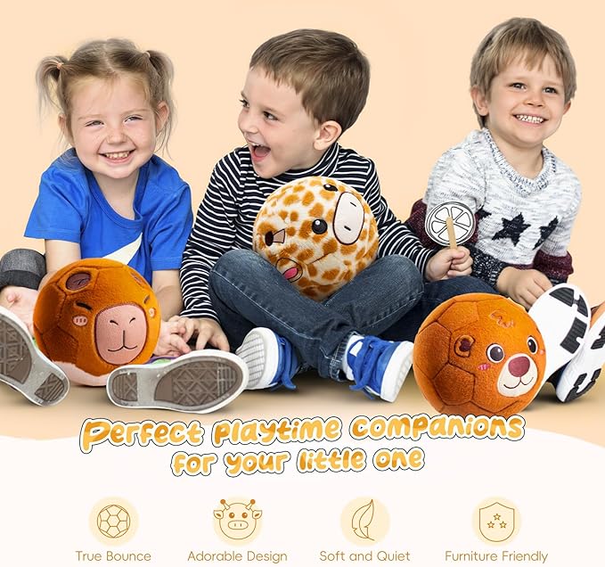 VangeBow Silent Indoor Soccer Balls for Toddlers 1-3, Inflatable Soft Plush Baby Toddler Soccer Ball Toys Gifts for Kid 3-5 Year Old Boy Girl First Birthday Gift (Giraffe, Pump Include)