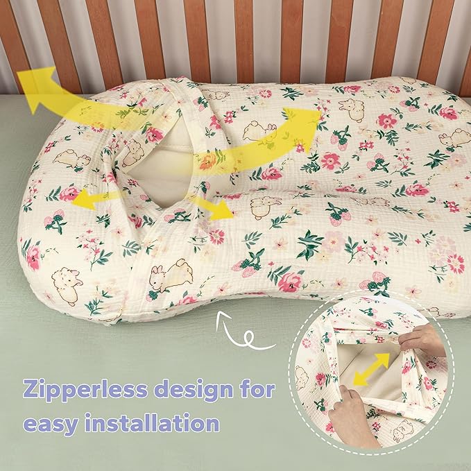 FUNUPUP Muslin Baby Lounger Cover Compatible with Snuggle Me Lounger, Infant Lounger Pillow Cover for Newborn, Removable Newborn Lounger Cover for Boys and Girls, Only Cover, Pink Flower