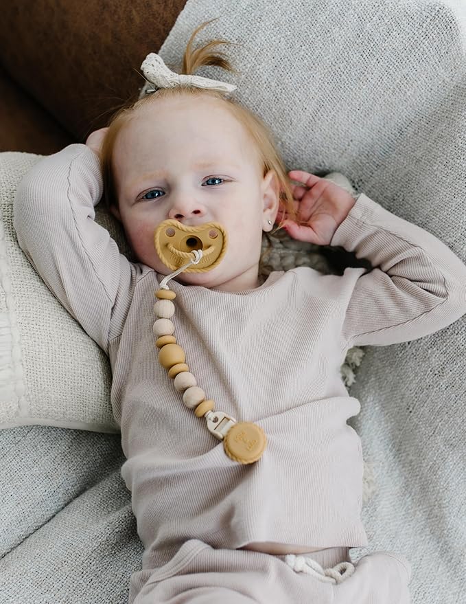 Round Silicone Pacifiers (Set of 2) – 100% Food-Grade, One-Piece Design, Soft Round Nipple, Airflow Shield, Multi-Use Pacifier & Soother for Newborns and Infants 0+ Months - Cloud/Sun - Mila & Lulu