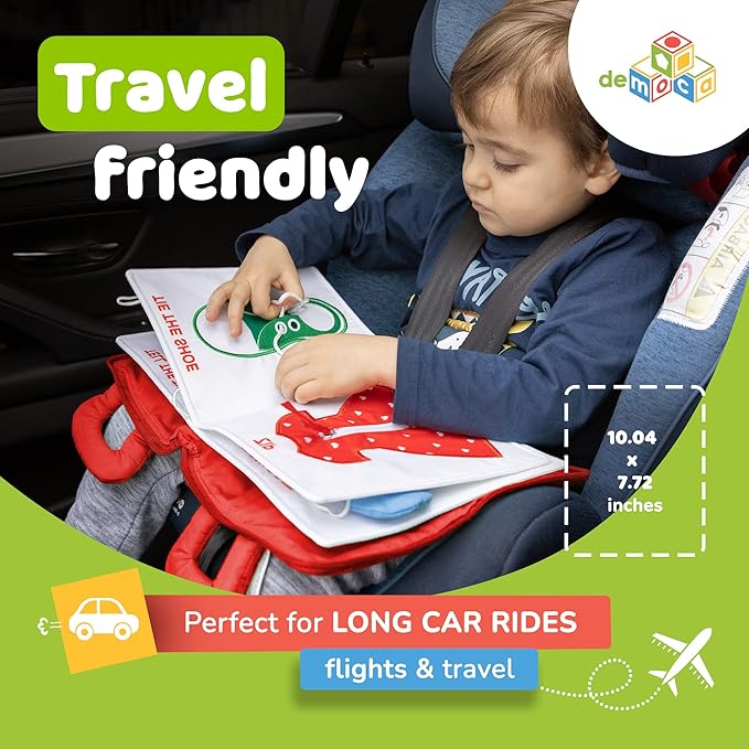deMoca Busy Book for Toddlers 1-3, Quiet Montessori Airplane Activity Book, Travel Learning Toy Board for 1 Year Old, Gift for Boys and Girls