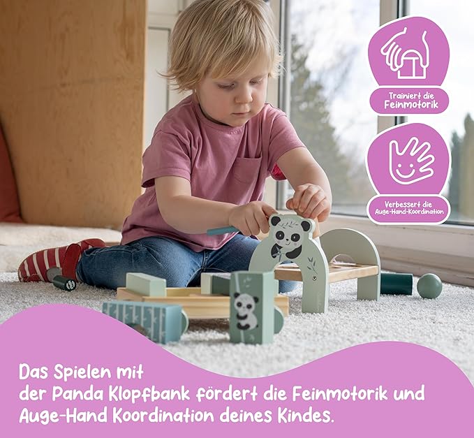 Eichhorn Wooden Hammering Bench - Colorful Motor Skills Toy for Toddlers with Hammer, Pegs and Balls, Promotes Coordination and Strength, Birch Wood, Age 1+