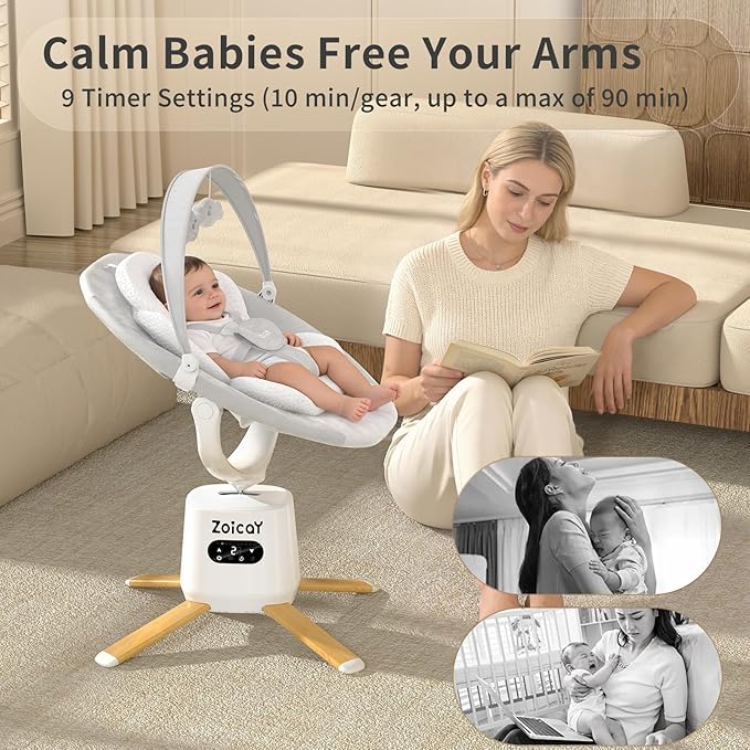 Zoicay Baby Swing with 9 Modes & 8 Speeds, Electric 3D-Motion Baby Swings for Infants, 360° Rotating Seat, APP & Remote Control, 6 Preset Lullabies, Portable Infant Swing for Indoor and Outdoor(White)