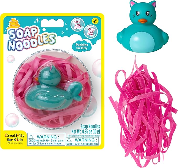 Creativity for Kids Soap Noodles Kitty Bath Set | Mix, Swirl & Play with Pink Soap Noodles & Puddles The Kitty Duck | Easter Basket Stuffers & Fine Motor Skill Crafts (Ages 3+)