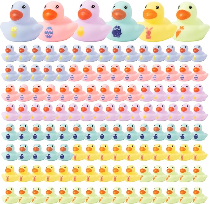 Haooryx Easter Mini Rubber Duck - 60Pcs Rabbit Egg Ducky Novelty Duck Cute Bunny Squeak Bathtub Float Bath Toy for Spring Holiday Decoration Birthday Gift Summer Pool Party Favor Easter Basket Stuffer