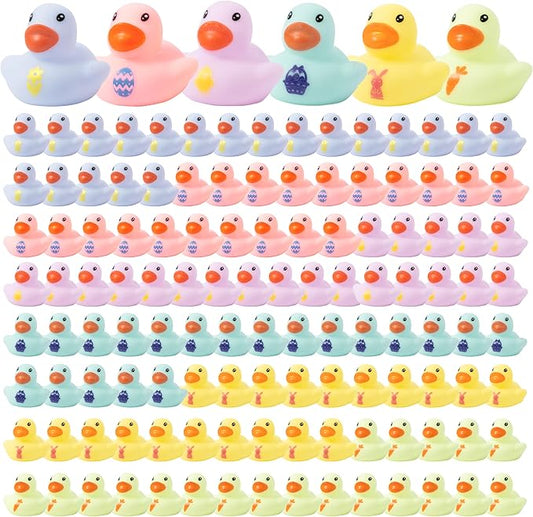 Haooryx Easter Mini Rubber Duck - 60Pcs Rabbit Egg Ducky Novelty Duck Cute Bunny Squeak Bathtub Float Bath Toy for Spring Holiday Decoration Birthday Gift Summer Pool Party Favor Easter Basket Stuffer