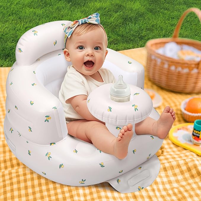 Inflatable Baby Seat for 3-36 Months, Back Support, Built-in Air Pump, Learning to Sit, Blow Up Floor Seat with Tray