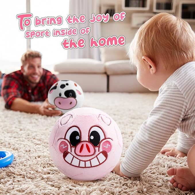 VangeBow Silent Indoor Soccer Balls for Toddlers 1-3, Inflatable Soft Plush Baby Toddler Soccer Ball Toys Gifts for 1 2 3 4 5 Year Old Boy Girl First Birthday Gift (Pink Piggy, Pump Include)