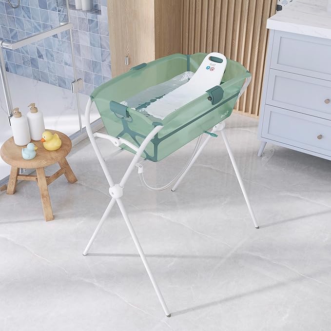 Evolur Supple Baby Spa Set with Infant Bathtub, Hammock Support Seat & Metal Frame, Newborn Tub for 0–12 Months, Complete Baby Care Essentials Gift Set for New Parents, Green