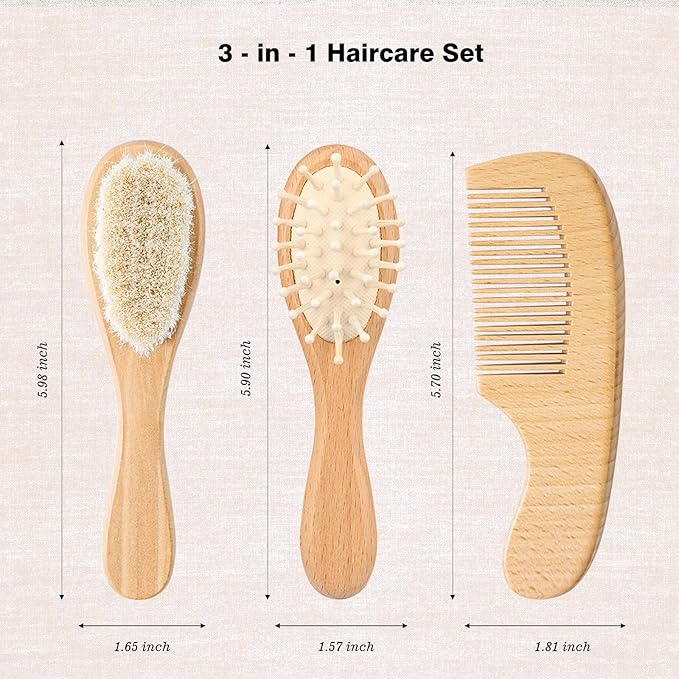 Baby Grooming Kit,Baby Health Care Kit,Baby Brush Soft Bristles Baby Nail Kit Nursery Care Kit Set (3pcs Wooden)