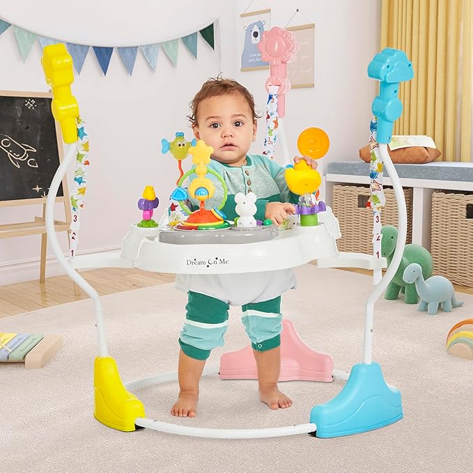 Dream On Me 2-in-1 Baby Activity Center & Bouncer Jumper, 360° Rotating Seat, 3-Height Adjustable, 12 Melodies with Lights & Interactive Toys, Promotes Early Development - Star Print