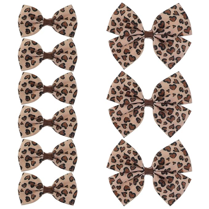 Qianyu Leopard Hair Bow Clips Cheetah Print Costume Accessories Fully Lined Polka Dot Alligator Clip Baby Barrettes Hairpins Aesthetic Ponytail Holder for Women Girls Teens Kids (9 hairpins)