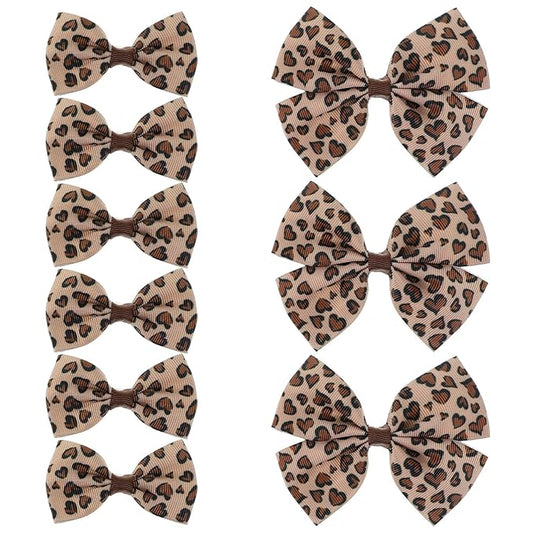 Qianyu Leopard Hair Bow Clips Cheetah Print Costume Accessories Fully Lined Polka Dot Alligator Clip Baby Barrettes Hairpins Aesthetic Ponytail Holder for Women Girls Teens Kids (9 hairpins)