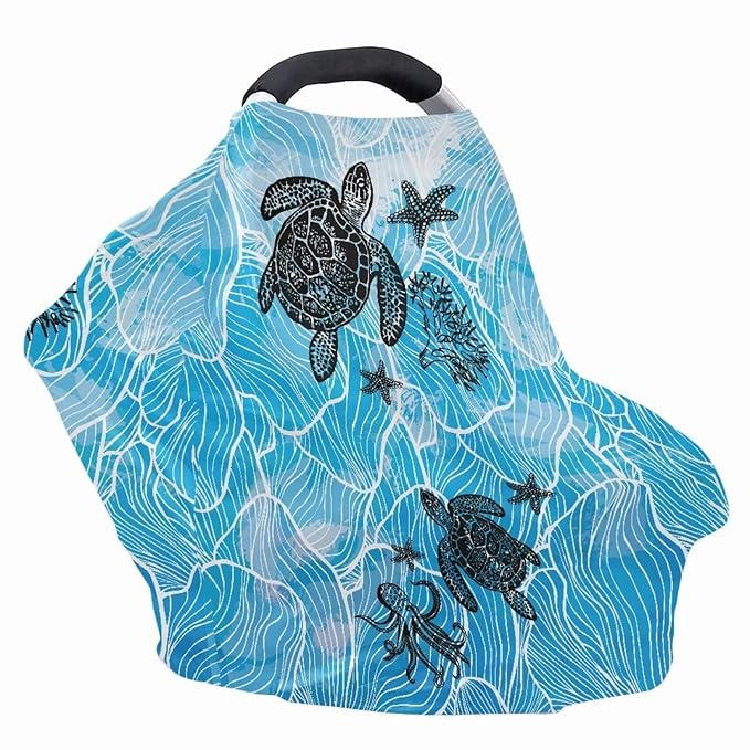 Sea Turle Car Seat Covers Multi-Use Nursing Cover for Baby Infant,Carseat Canopy,Soft Breastfeeding Covers Baby Nursing Cover Easy to Install
