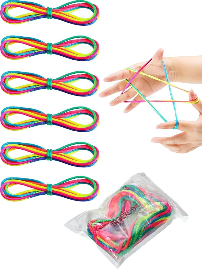 meekoo 6 Pieces Cats Cradle String Hand Game Finger String Toy Supplies, 165 cm Length, Rainbow Color