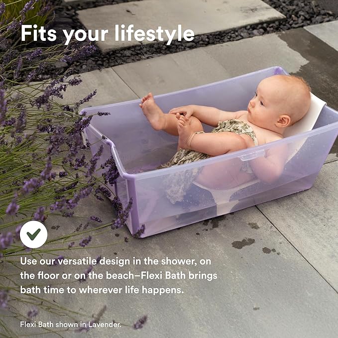 Stokke Flexi Bath Portable Baby Bathtub Bundle with Heat-Sensitive Plug and Newborn Baby Bath Support, White Grey
