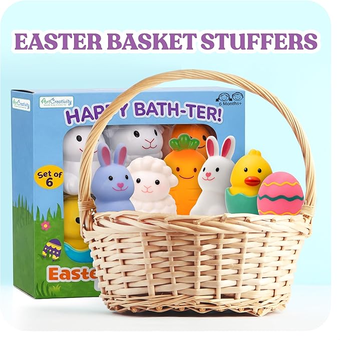 ArtCreativity Easter Basket Stuffers for Toddlers, Mold Free Bath Toys, 6 Pack, No Hole Easter Bath Toys, Soft Squeezable Bathtub Toys for Baby & Toddler, Great Easter Gifts for Kids 6 Month+