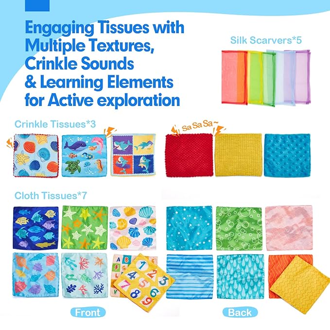 hahaland Baby Sensory Book & Baby Sensory Tissue Box Toy