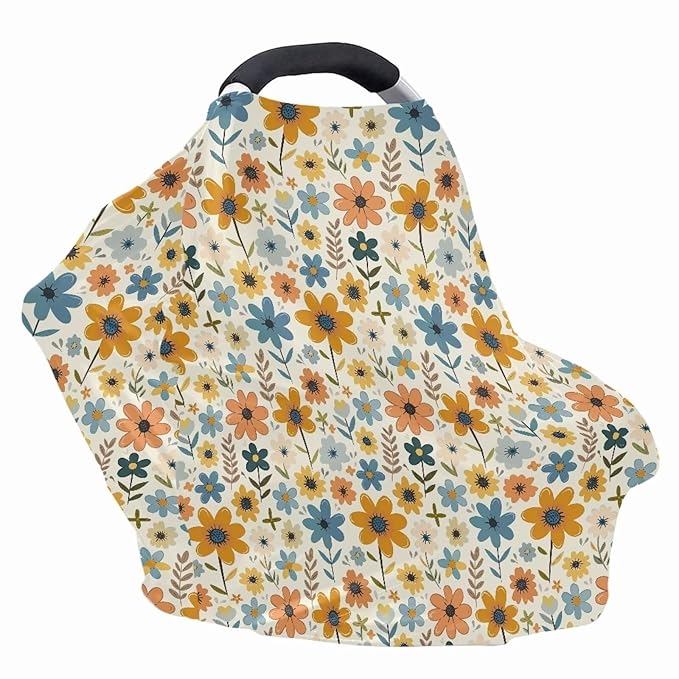 AFPANQZ Flowers Stretchy Baby Car Seat Covers for Boys Girls Cool Mom Infant Car Canopy Spring Autumn Winter Snug Warm Breathable Windproof Open Peep Top Universal Fit