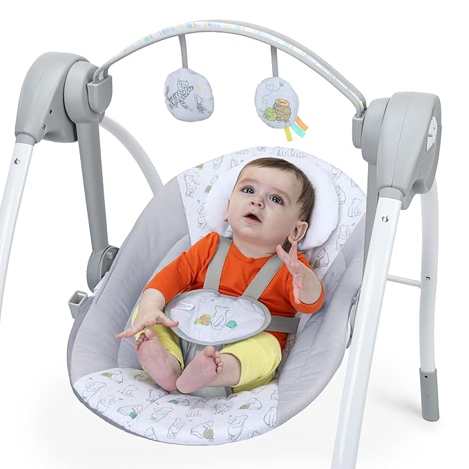 Bright Starts Disney Baby Winnie The Pooh Milestone Swing, Classic Pals, Foldable Design with Toys & Melodies, Unisex, Newborn+ (6 20 lbs)