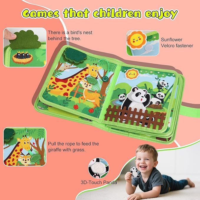 Busy Book for Toddlers Montessori Toys- Busy Board for 1-3 Year Boy Gifts Girl Toys Educational Learning Quiet Activity Books Toddler Airplane Travel Toy for 1 Year Old Birthday