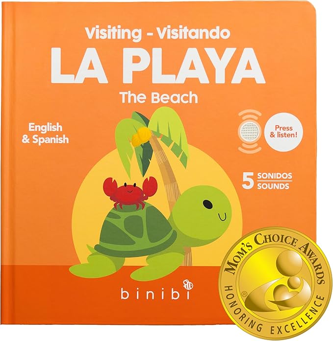 Binibi Bilingual Sound Book for Toddlers 1–3 – Visitando La Playa, Ocean Sounds in Spanish & English, Interactive Board Book. Libro en Español para Niños.