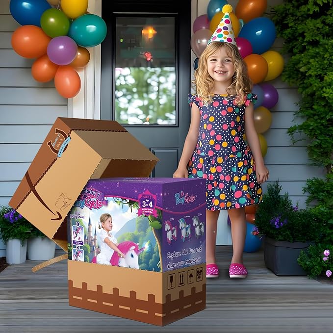 PonyCycle Ride on Unicorn Riding Unicorn Pink Toys Advanced Model Y Plush Animal (28.7" Height/Size 3 for Kids Ages 3–4) Indoor Outdoor Riding Horse, No Electricity Birthday Gift for Kids Y352