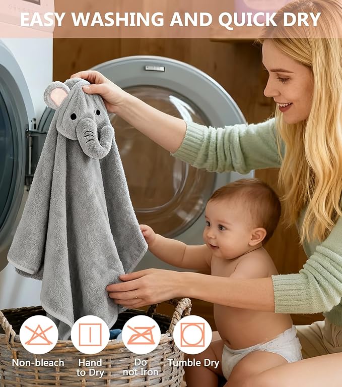 12 PCS Baby Bath Towels Set - 4 Pack Animal Hooded Baby Towels Robe + 8 Soft Washcloths, Ultra Absorbent & Quick Drying, Cute Newborn Bath Essentials for Boys Girls, Infant Toddler Shower Gift