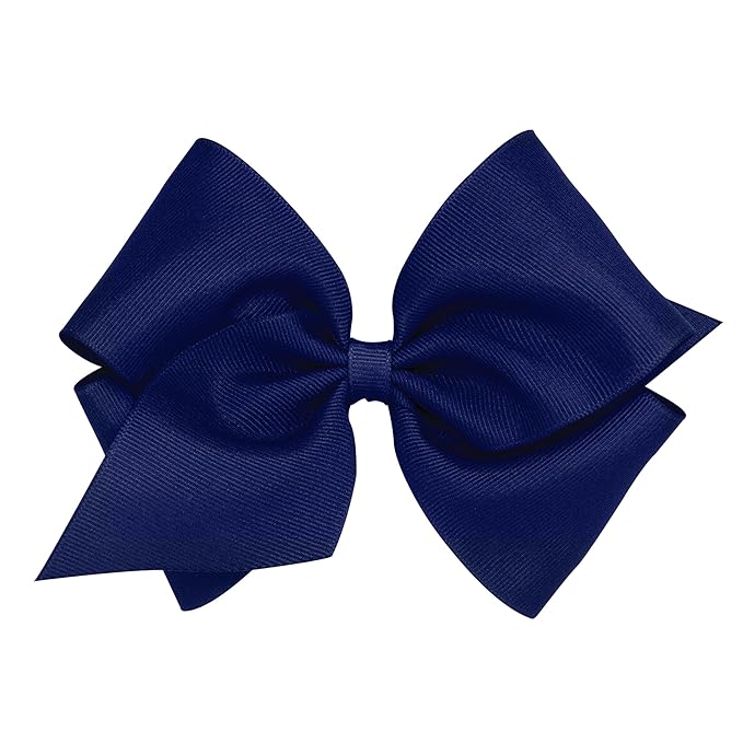 Wee Ones Girls' Classic Grosgrain Hair Bows with Plain Wrap Center, No-Slip Hair Clip, Handmade, Light Navy, Mini King