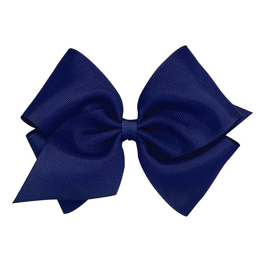 Wee Ones Girls' Classic Grosgrain Hair Bows with Plain Wrap Center, No-Slip Hair Clip, Handmade, Light Navy, Mini King