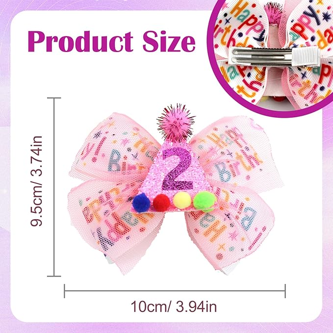 2nd Birthday Hair Bow for Girls, Hot Pink Hair Clip Hair Accessories for Girls 1 2 3 4 5 6 Years Birthday Party Supplies Decorations