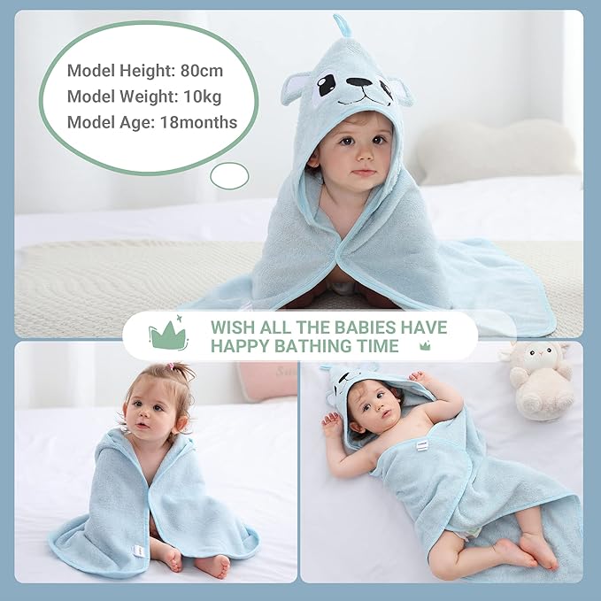 MICHLEY Bamboo Viscose Baby Hooded Bath Towel for Boys and Girls, 29.5 x 29.5 Inch Ultra-Soft and Quick-drying Infant Bath (Bear)